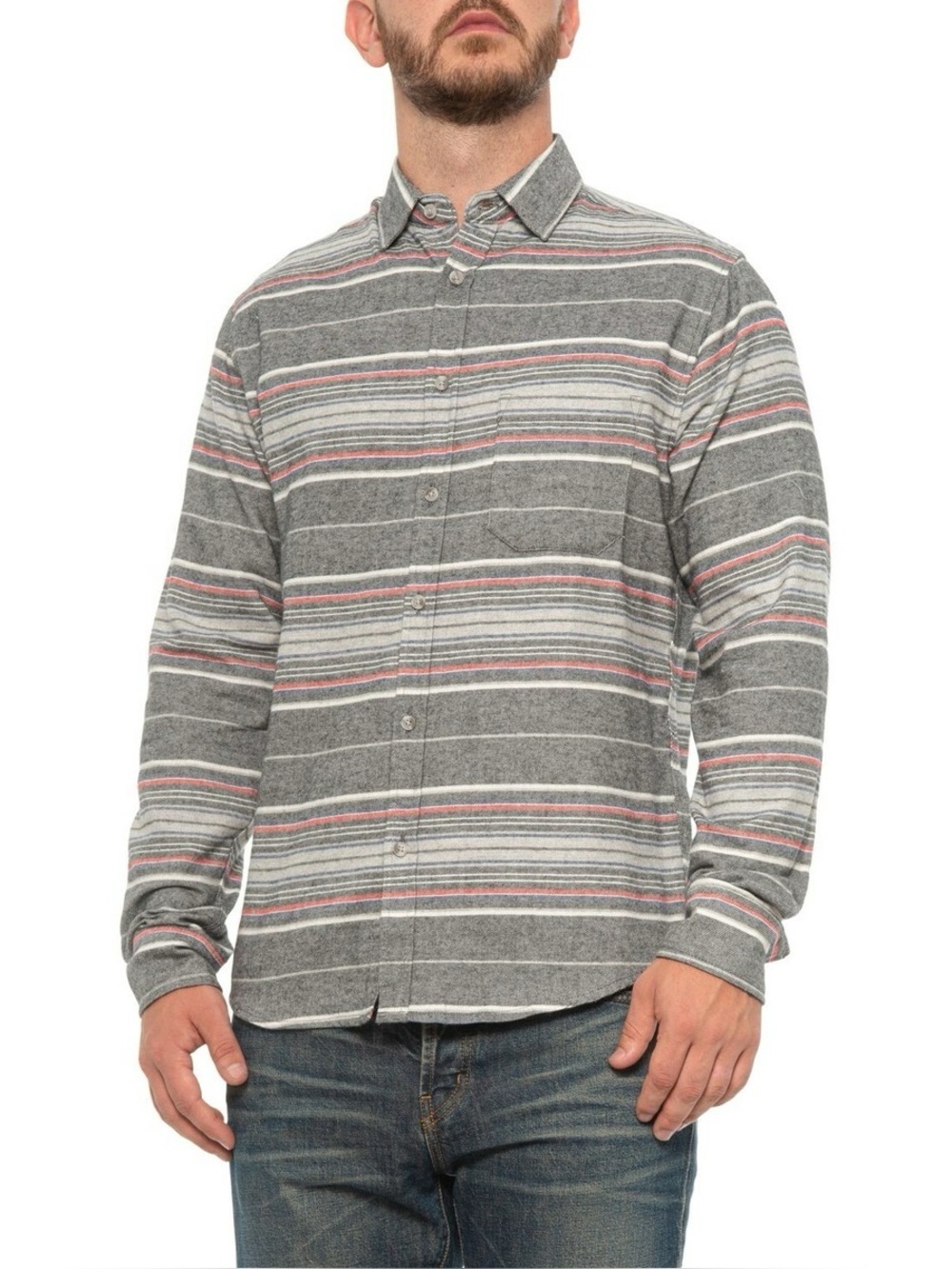 Natural Blue by Vistor | Long Sleeve Soft Cotton Flannel Striped Shirt Medium